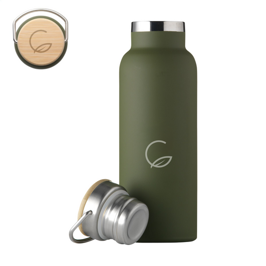 Drinkfles Thermo uit gerecycleerd roestvrij staal met bamboe schroefdop