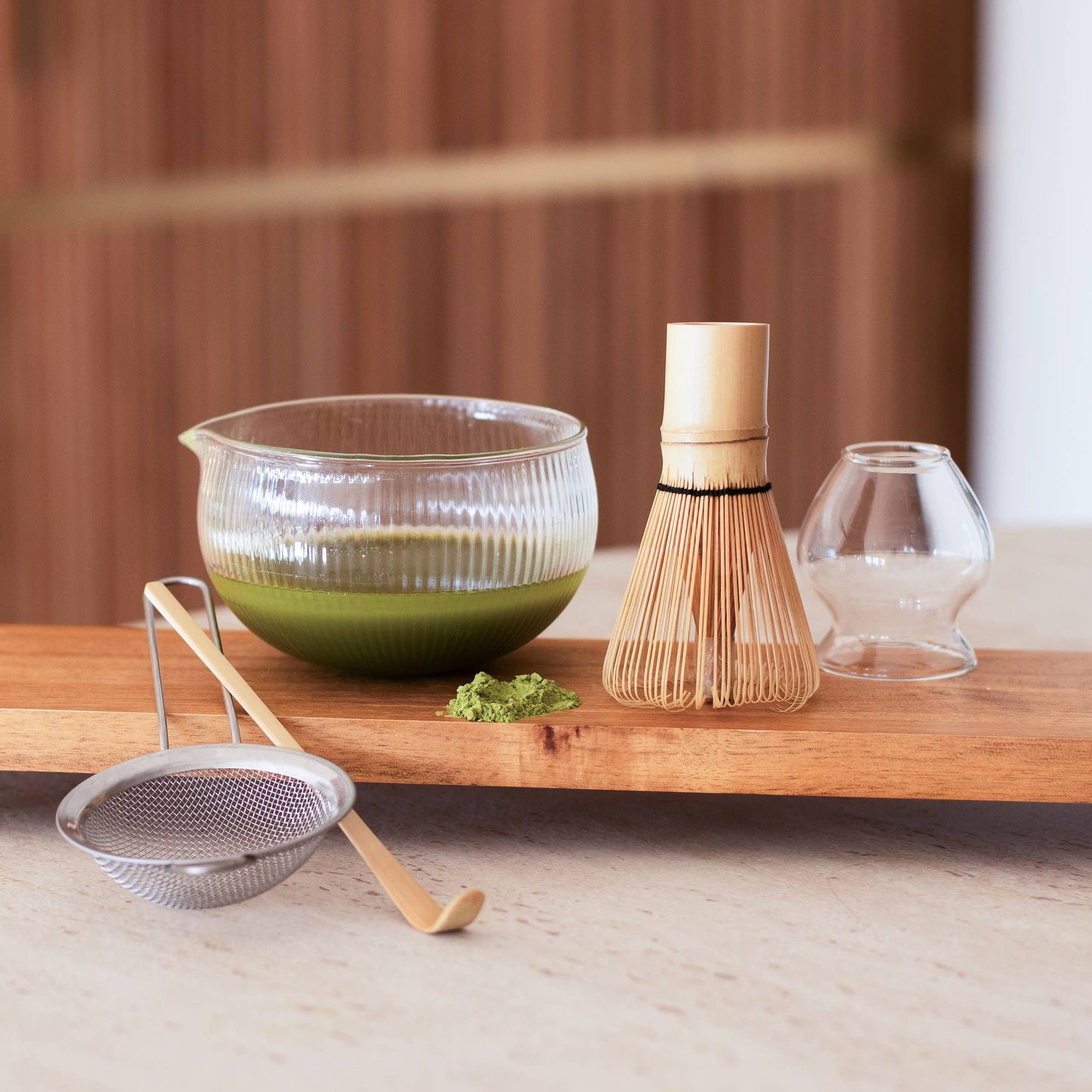 5-delige Matcha-set in bamboe en glas