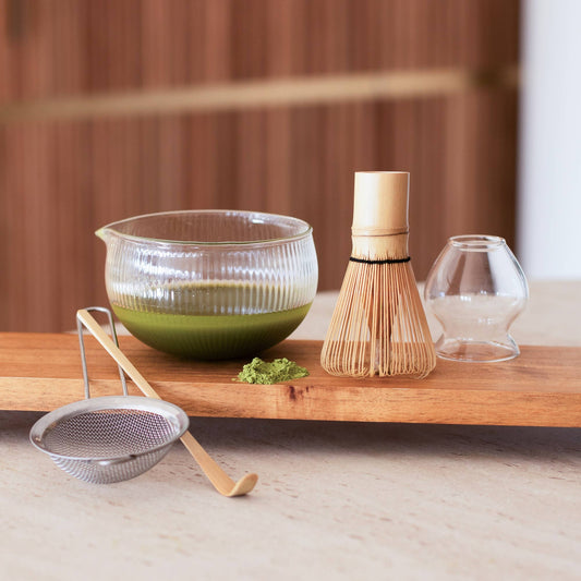 5-delige Matcha-set in bamboe en glas